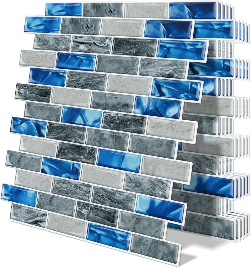 Tiwoos Thick Kitchen Backsplash Tile Peel and Stick 12"x12" Self Adhesive Sticky Tiles for Walls(10-Sheet,Blue) - Image 1